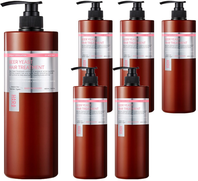 하라즈 맥주효모 헤어트리트먼트 베이비파우더향, 1L, 6개