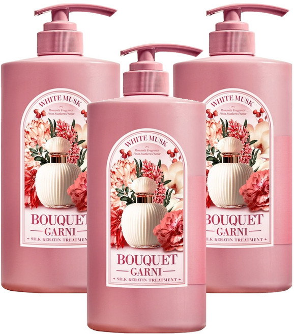 부케가르니 실크 케라틴 트리트먼트 화이트머스크, 1L, 3개