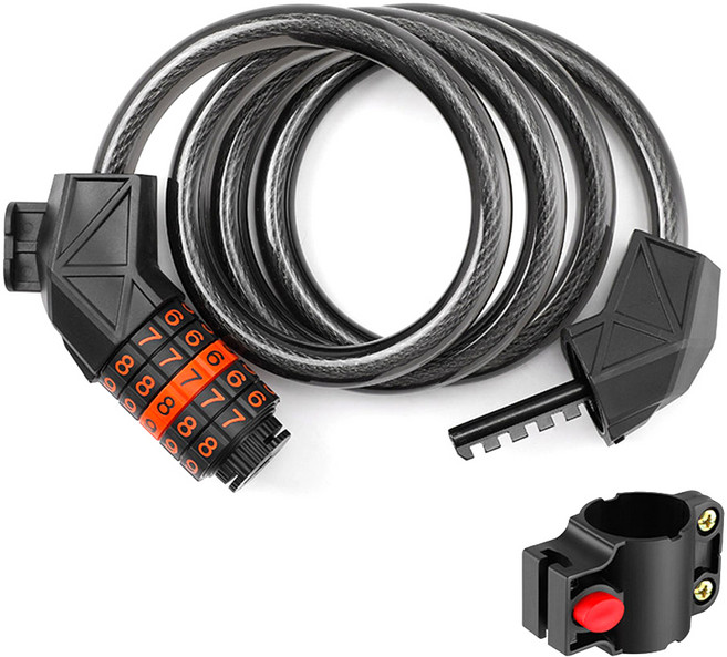 픽센드 5단 번호키 자전거 잠금장치, 블랙 + 오렌지, 1개