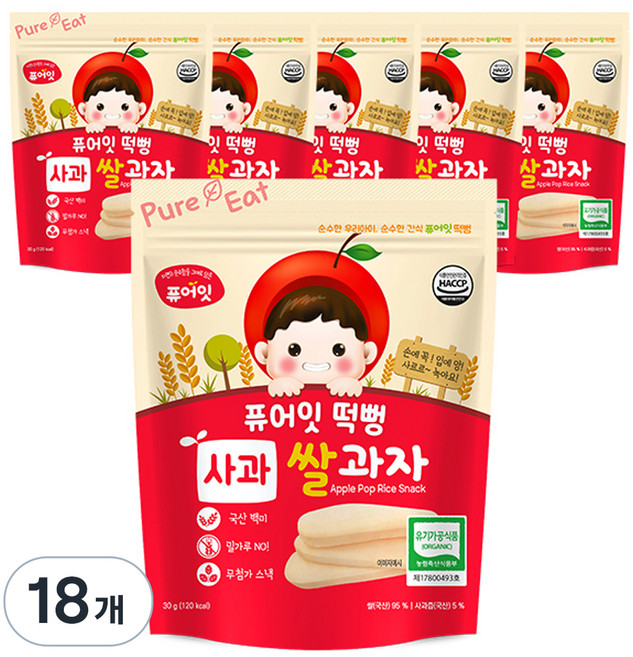 퓨어잇 떡뻥 쌀과자 30g, 쌀+사과 혼합맛, 18개
