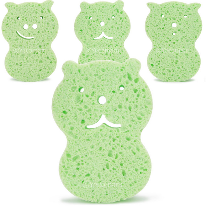 예꼬맘 순식물성 목욕스펀지, 그린, 4개