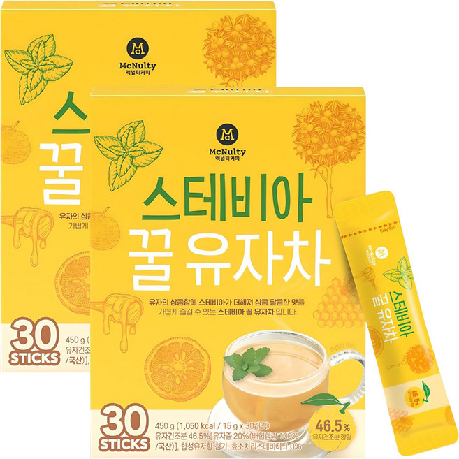 맥널티커피 스테비아 꿀 유자차, 15g, 30개입, 2개