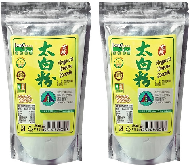 龍口 有機太白粉, 220g, 2包