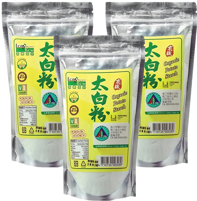 龍口 有機太白粉, 220g, 3包