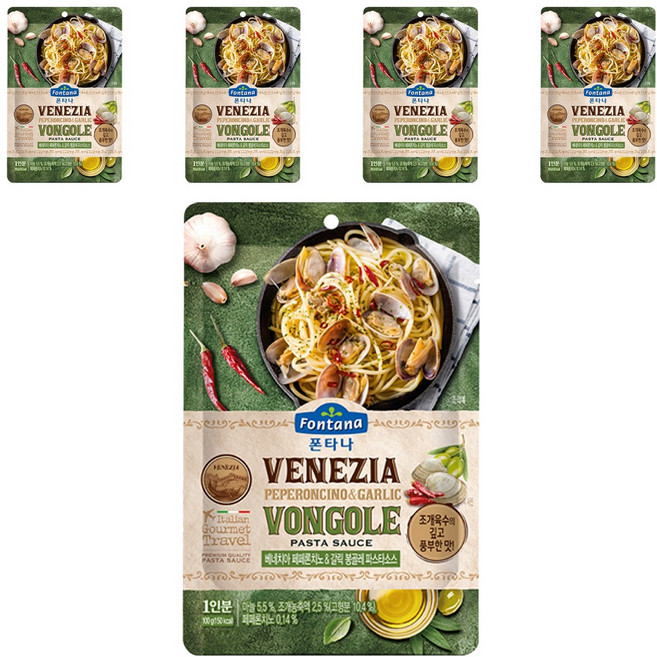 폰타나 베네치아 페페론치노 갈릭 봉골레 파스타소스 파우치, 100g, 5개