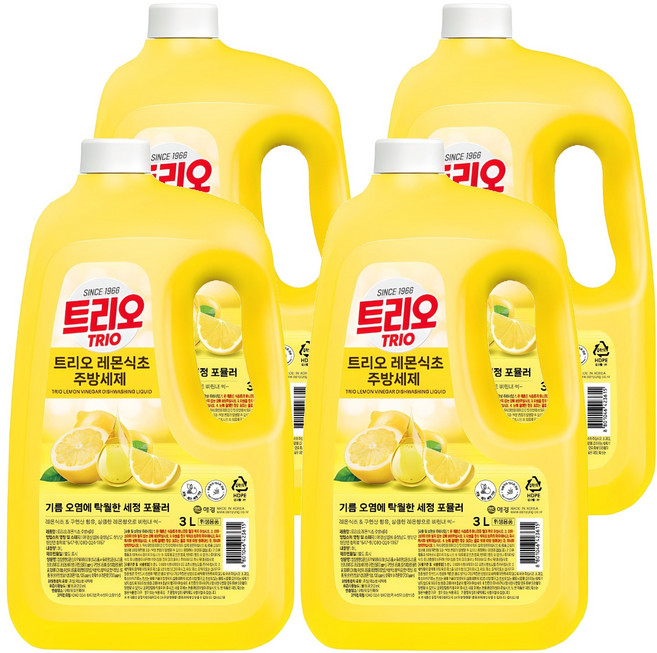 트리오 레몬식초 주방세제, 3L, 4개