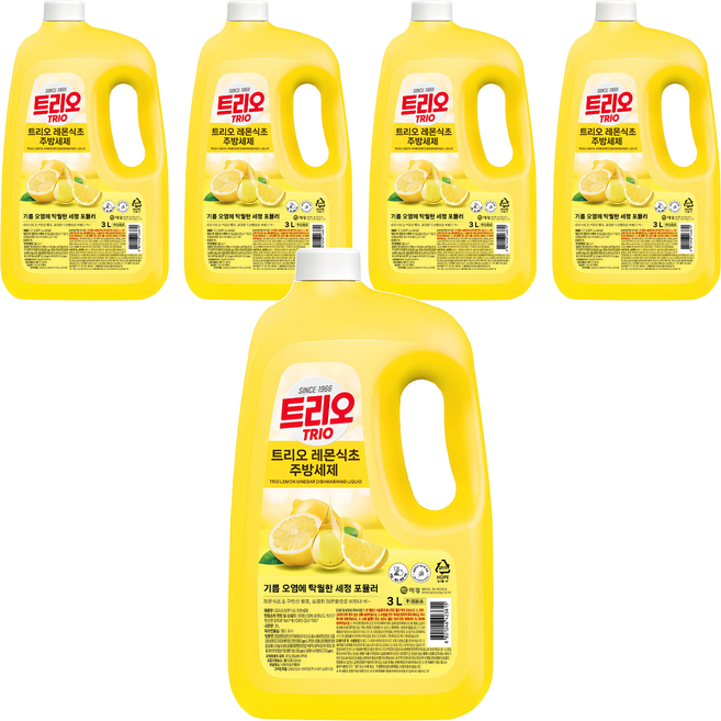 트리오 레몬식초 주방세제, 3L, 5개