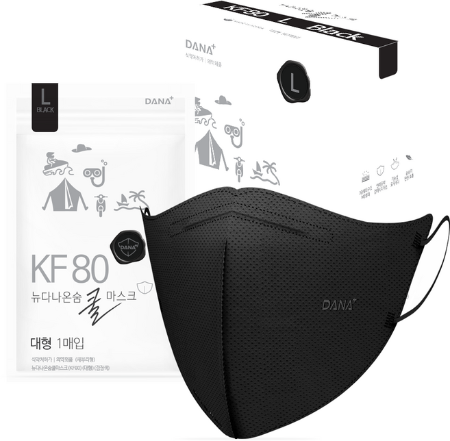 뉴다나온숨 새부리형 쿨마스크 대형 KF80, 50개입, 1개, 검정색