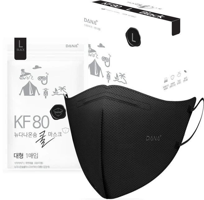 뉴다나온숨 새부리형 쿨마스크 대형 KF80, 50개입, 1개, 검정색 - 쿠팡
