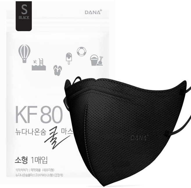 다나마스크 뉴다나온숨 쿨마스크 소형 KF80, 30개입, 1개, 검정색