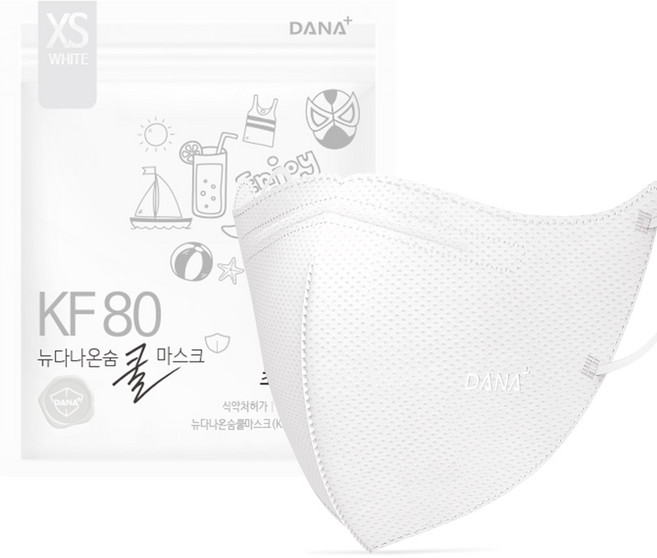 다나마스크 뉴다나온숨 쿨 마스크 새부리형 초소형 KF80, 30개입, 1개, 흰색