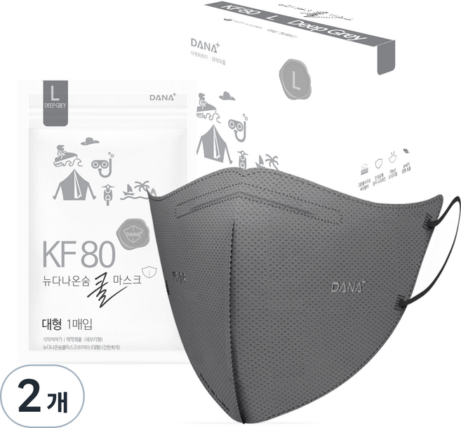 뉴다나온숨 새부리형 쿨마스크 대형 KF80, 50개입, 2개, 진한회색