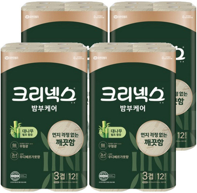 크리넥스 3겹 밤부케어 화장지, 25m, 12개입, 4개