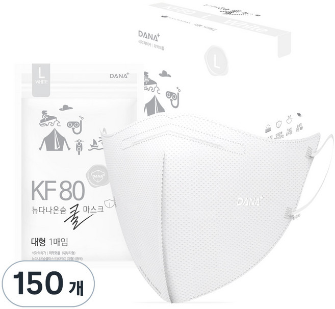 뉴다나온숨 새부리형 대형 쿨 마스크 KF80, 1개입, 150개, 흰색