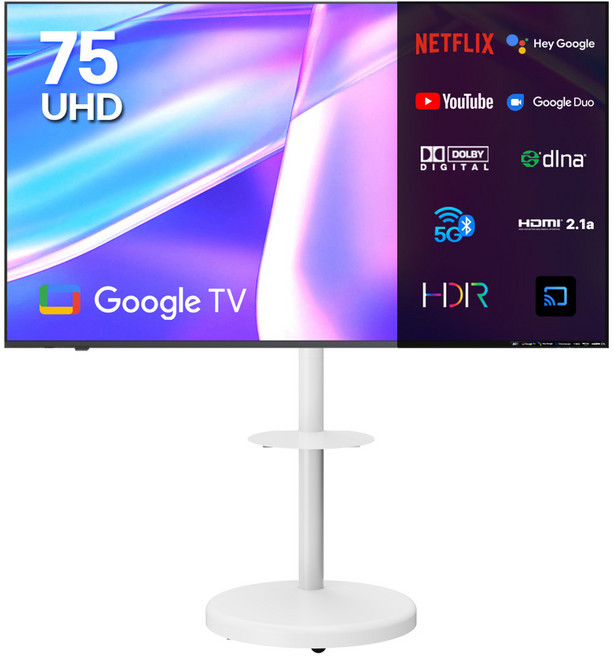 이노스 4K UHD LED TV + 대형 무빙 티비 스탠드 FS-30 화이트 세트, 189cm(75인치), S7501KU, 거치대형, 방문설치