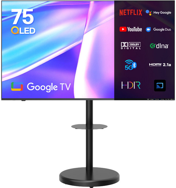 이노스 4K UHD QLED 구글 TV 75인치 스마트 티비 + 대형 삼탠바이미 티비 스탠드 삼텐바이미 TV 거치대 FS-30 블랙 세트, 189cm(75인치), S7511KU, 거치대형, 방문설치