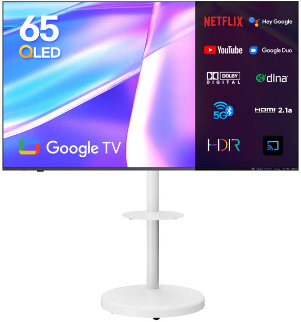 이노스 4K UHD QLED TV + 대형 무빙 티비 스탠드 FS-30 화이트 세트, 164cm(65인치), S6511KU, 이동형 스탠드, 방문설치