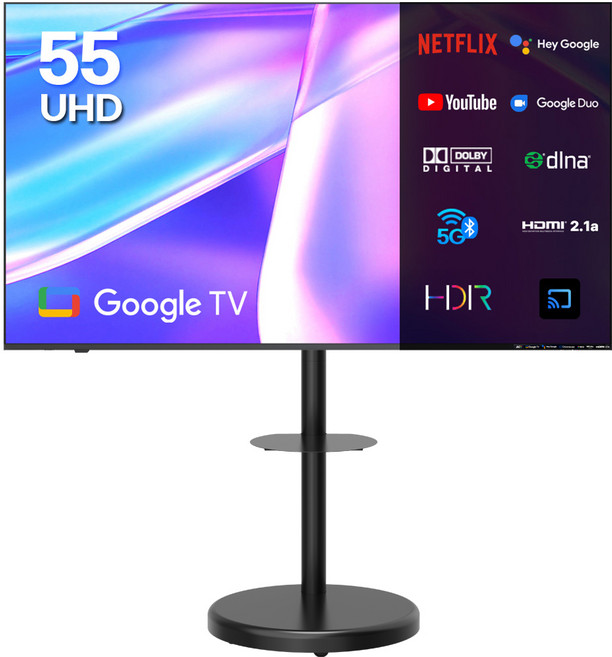이노스 4K UHD LED 구글 TV 55인치 제로베젤 스마트 티비 + 대형 삼탠바이미 티비 스탠드 삼텐바이미 TV 거치대 FS-30 블랙 세트, 139.7cm(55인치), S5501KU, 거치대형, 방문설치