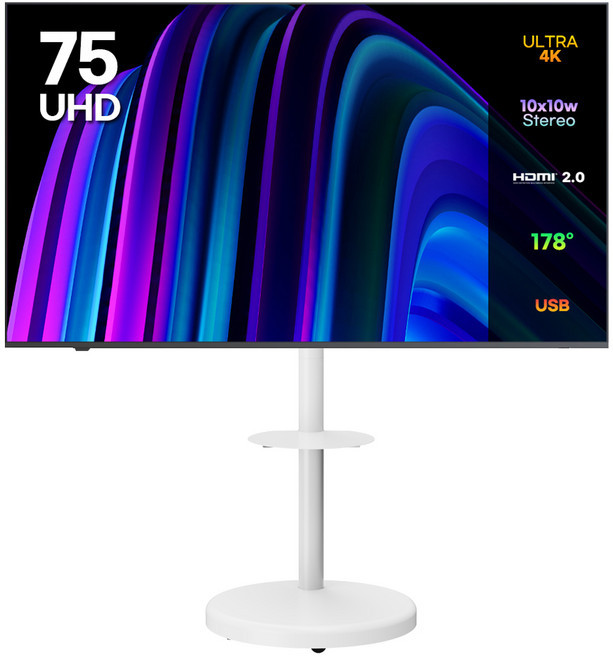 이노스 4K UHD LED TV + 대형 무빙 티비 스탠드 FS-30 화이트 세트, 190cm(75인치), E7500UHD, 방문설치