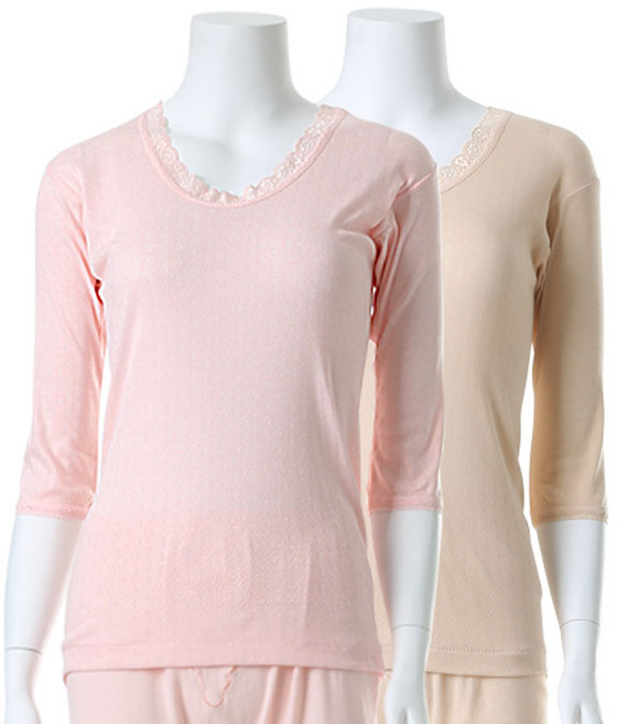 Carrylucy 女款40支棉質網眼七分袖上衣 2件組