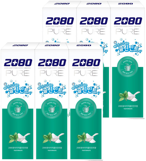 2080 퓨어치약 클린민트향, 120g, 6개