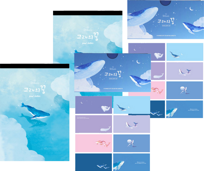 PINKFOOT 鯨魚橫式信封 x 96 + 便條信紙 x 81 2件組, 顏色隨機, 177張