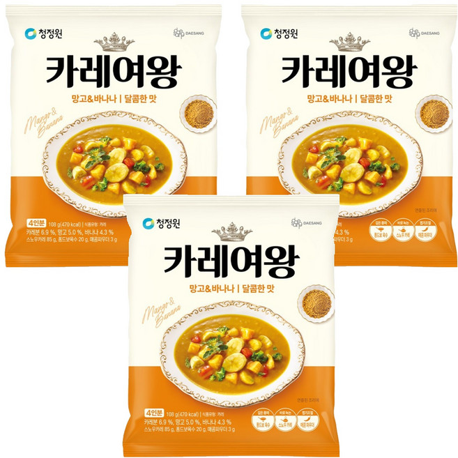 카레여왕 망고 앤 바나나 달콤한맛, 108g, 3개