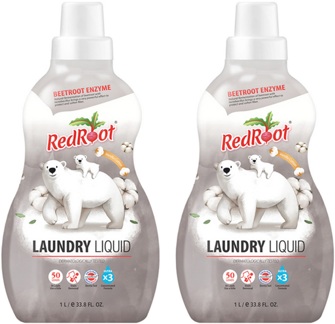 레드루트 세탁세제 바닐라코튼향 플러스 유아세제, 1L, 2개