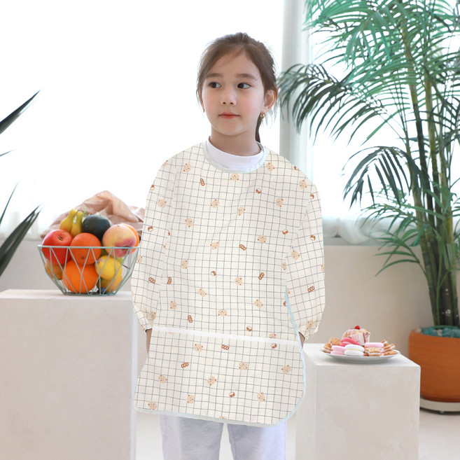 베세슈에뜨 유아용 방수 긴팔 미술가운, 아이보리 곰돌