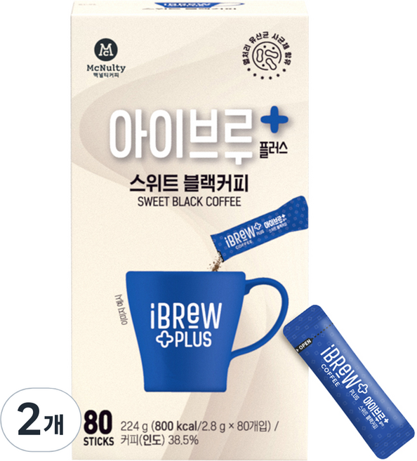 맥널티커피 아이브루 플러스 스위트 블랙 원두커피믹스, 2.8g, 80개입, 2개