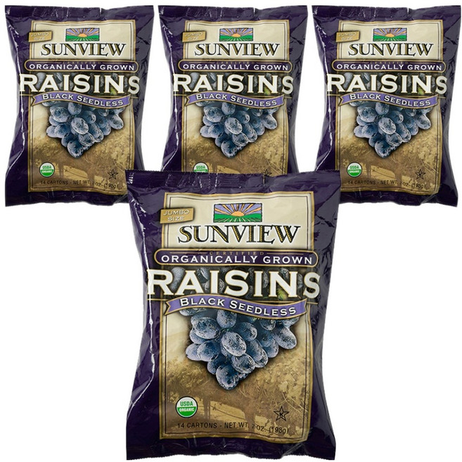 썬뷰 유기농 건포도 스낵팩, 198g, 4개