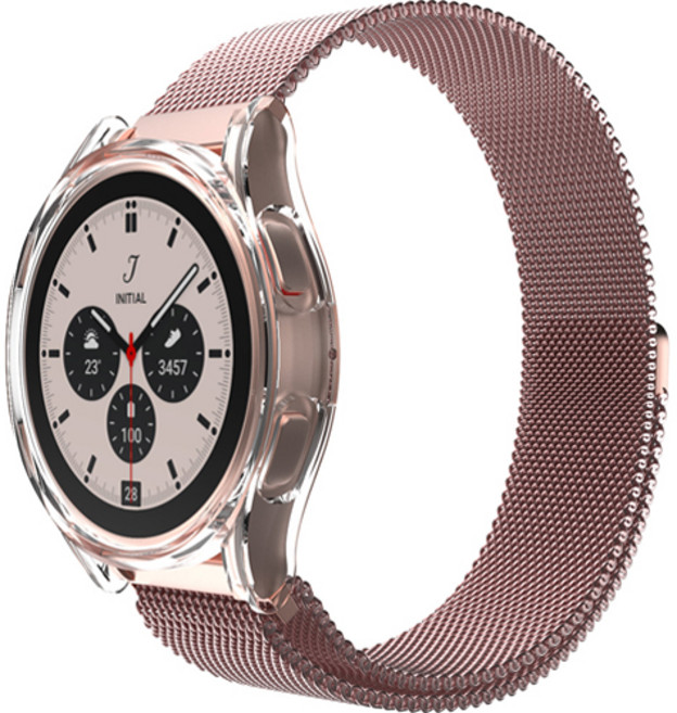 신지모루 갤럭시워치 호환 밀레니즈 스트랩 + 일체형 하드커버 케이스, 로즈레드(스트랩), 크리스탈 클리어(케이스), 1개