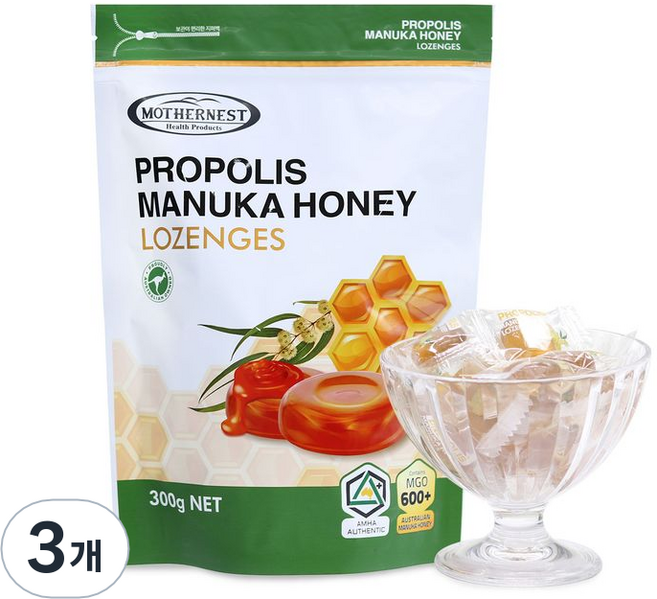 마더네스트 프로폴리스 마누카허니 로젠지스 캔디, 300g, 3개