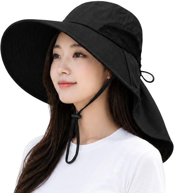 대한 uv 자외선차단 등산 골프 산책 낚시 햇빛가리개 플랩 챙모자, 블랙, 1개