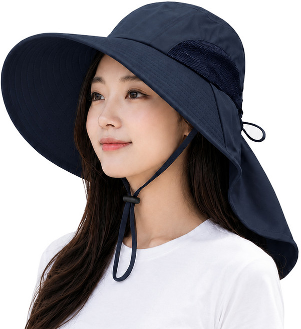 대한 uv 자외선차단 등산 골프 산책 낚시 햇빛가리개 플랩 챙모자, 네이비, 1개