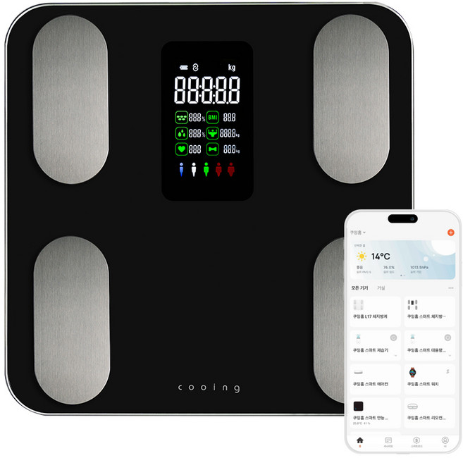 쿠잉전자 가정용 스마트 체성분 체지방 체중계, 블랙, 1개, SBF-B18BK