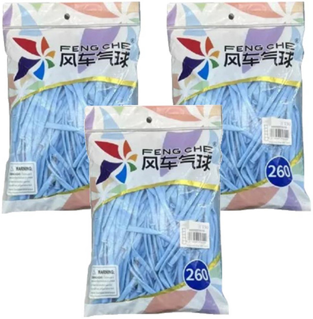 風車氣球 260長條氣球, 馬卡藍色, 3包