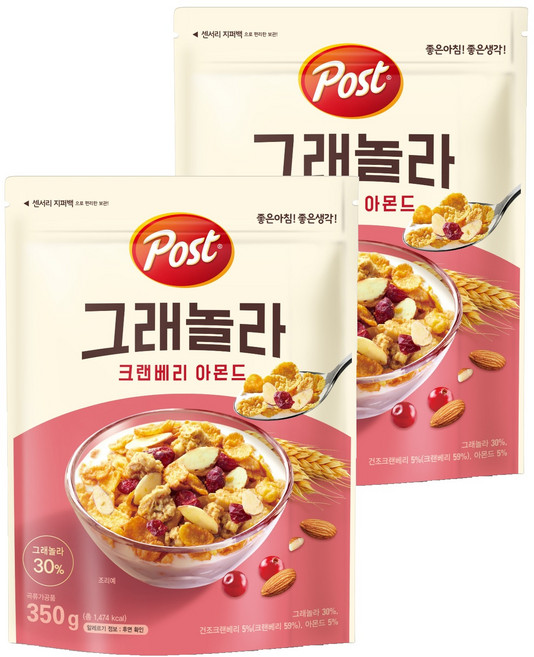 포스트 그래놀라 크랜베리 아몬드 식사간식 시리얼, 350g, 2개