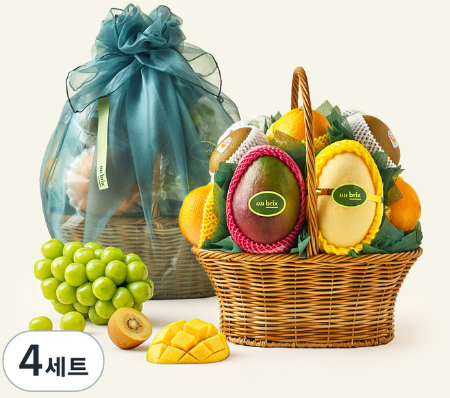 온브릭스 과일바구니 6종 선물세트 중형 1호 + 고급보자기, 3.11kg, 4세트