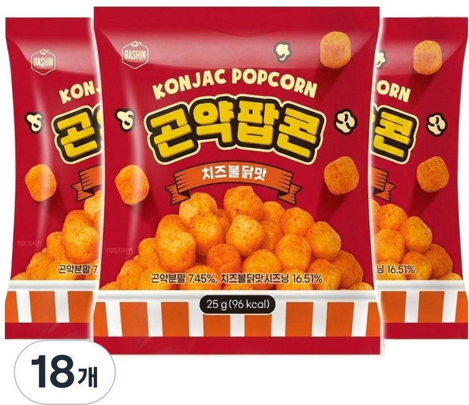 다신 곤약팝콘 치즈불닭, 25g, 18개