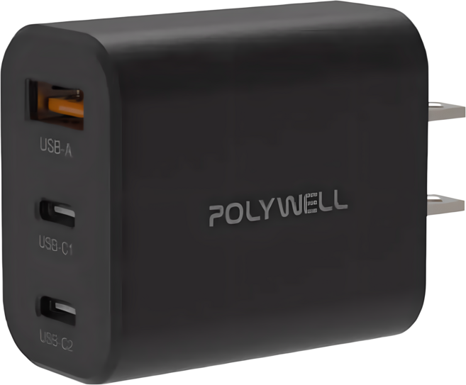 POLYWELL 寶利威爾 30W三孔PD氮化鎵快充頭 PW15-T05-A056, 黑色, 1個
