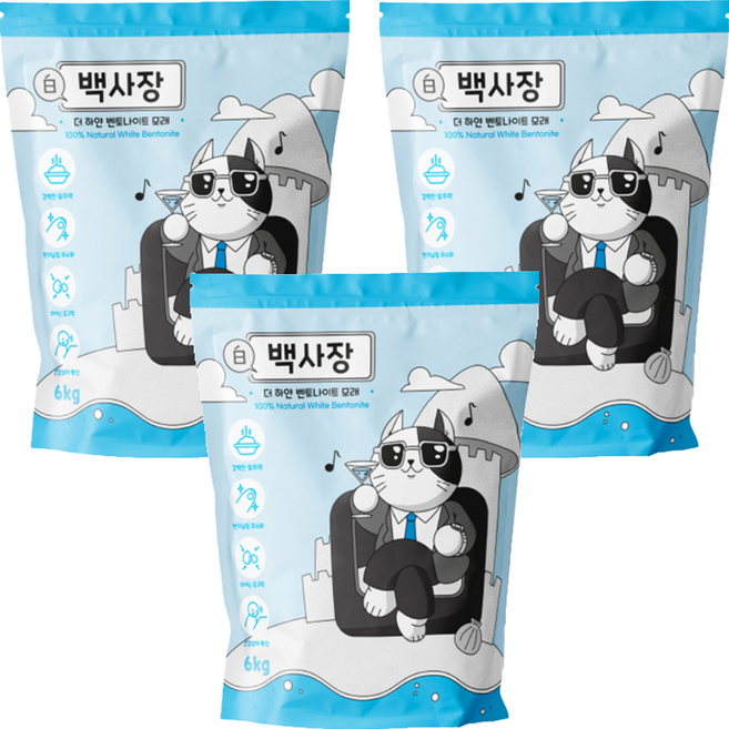 백사장 응고형 고양이 벤토나이트 모래, 6kg, 3개, 무향
