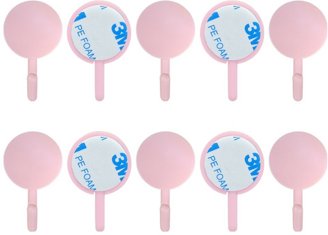 월드크린 마카롱 접착식 후크 걸이, 핑크, 10개