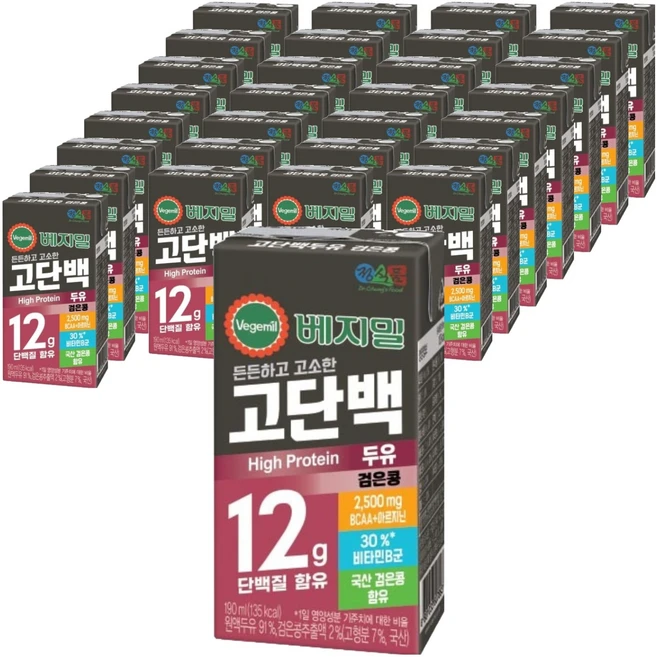 베지밀 고단백두유 검은콩, 190ml, 32개 - 쿠팡