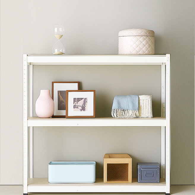 조인메이드 무볼트 철제 조립식 앵글 수납 선반, 화이트, 3단