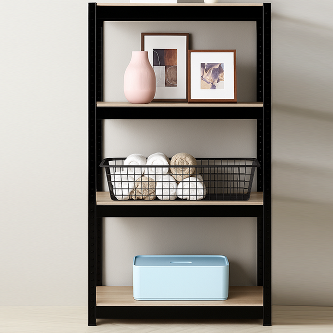 조인메이드 무볼트 철제 조립식 앵글 수납 선반, 블랙, 4단