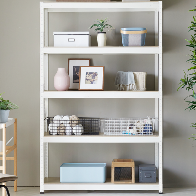 조인메이드 무볼트 철제 조립식 앵글 수납 선반, 화이트, 5단