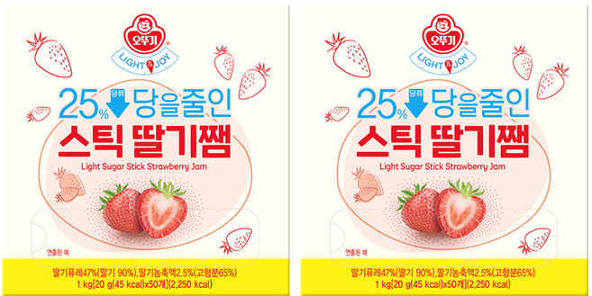 오뚜기 라이트앤조이 당을줄인 스틱딸기잼, 20g, 100개