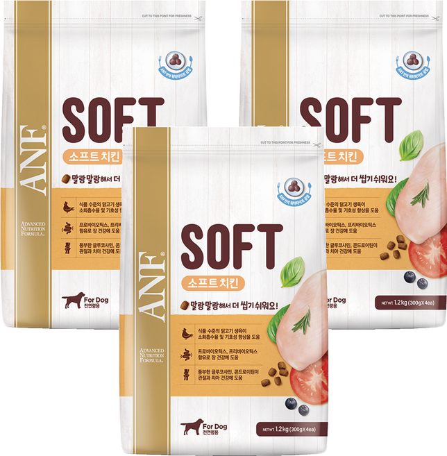 ANF 전연령용 독 소프트사료, 닭, 1.2kg, 3개
