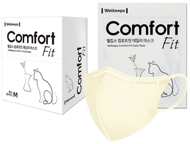 웰킵스 컴포트핏 데일리 새부리형 마스크 중형, 25개입, 1개, 아이보리